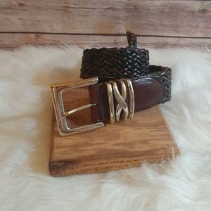 Brighton leather woven brown belt w/ silver buckle